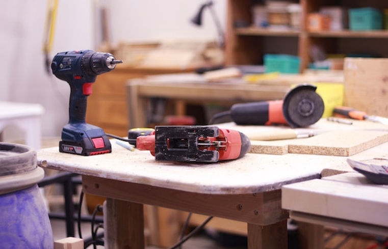 Power tools used to build theater set